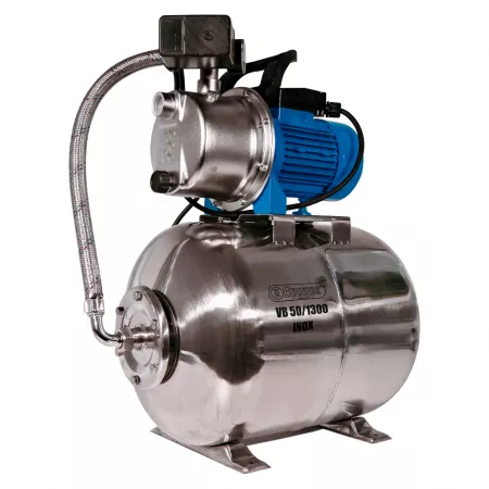 VB 50/1300 INOX Hauswasserwerk, mit INOX-Pumpenrad, Pumpengehäuse und Druckbehälter, 1300 W, 5.400 l/h, 4,8 bar, 50 L