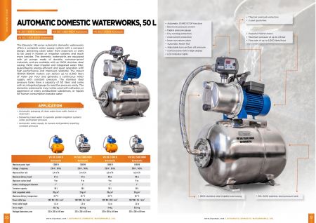 VB 50/1300 B Automatic Domestic waterwork, with INOX steel impeller, 1300 W, 5.400 l/h, 4,7 bar, 50 L