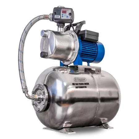 VB 50/1500 INOX Automatic Domestic waterwork, with INOX steel impeller, casing and pressure tank, 1500 W, 6.300 l/h, 4,8 bar, 50 L