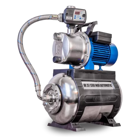VB 25/1300 INOX Automatic Installation d'eau domestique, avec roue, corps de pompe et réservoir de pression INOX, 1300 W, 5.400 l/h, 4,8 bar, 25 L