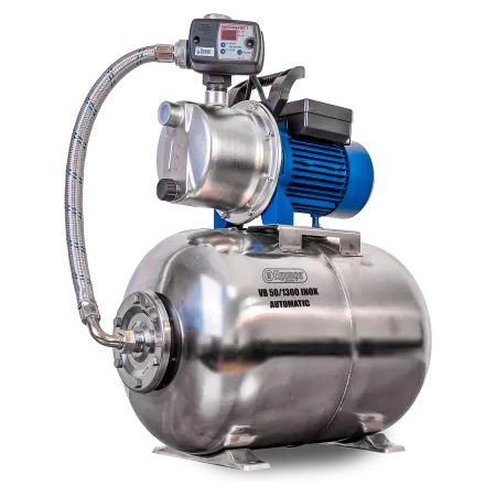 VB 50/1300 INOX Automatic Installation d'eau domestique, avec roue, corps de pompe et réservoir de pression INOX, 1300 W, 5.400 l/h, 4,8 bar, 50 L